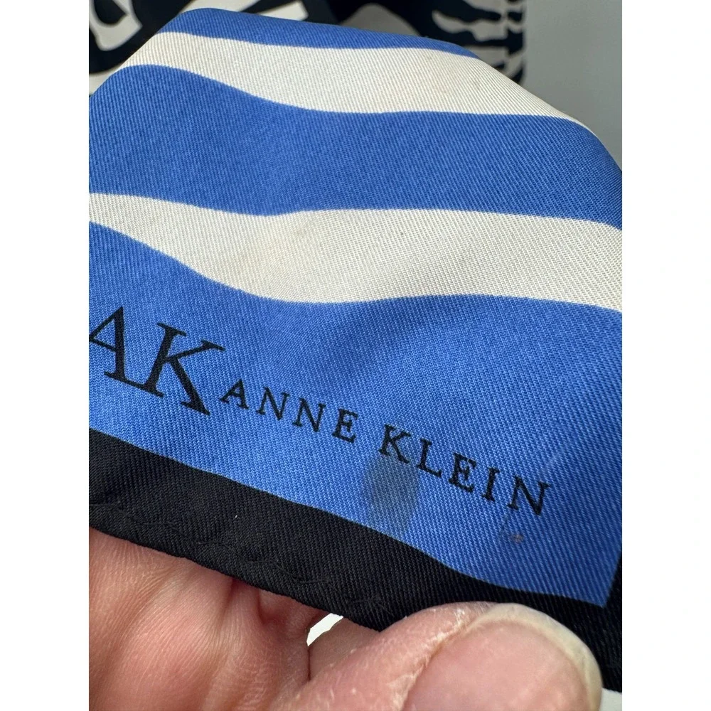 Anne Klein Zebra Striped Silk Scarf Shawl Wrap Colorblock Black White Blue 13x62