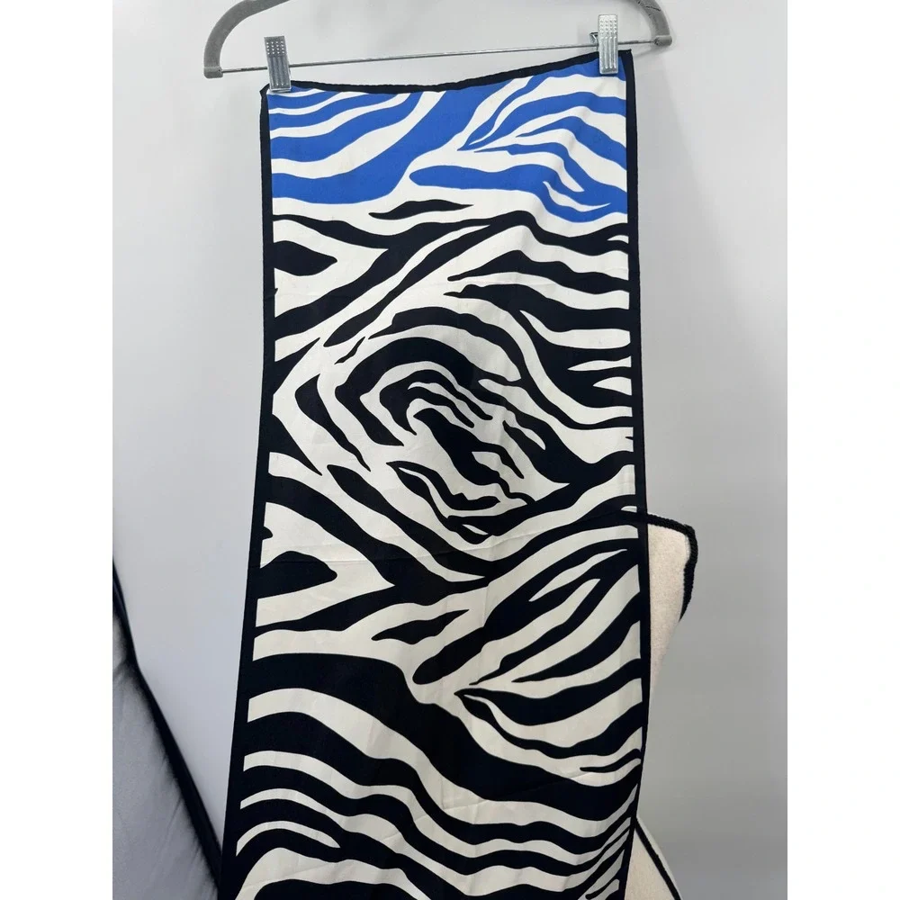 Anne Klein Zebra Striped Silk Scarf Shawl Wrap Colorblock Black White Blue 13x62