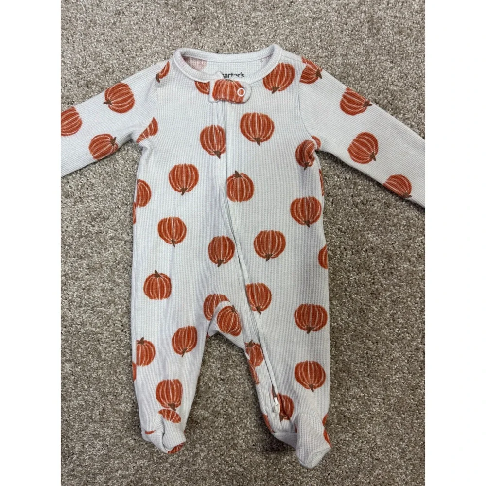Carters Child of Mine Baby Pumpkin Waffle Knit Footed Pajamas Sleep Play 0-3M