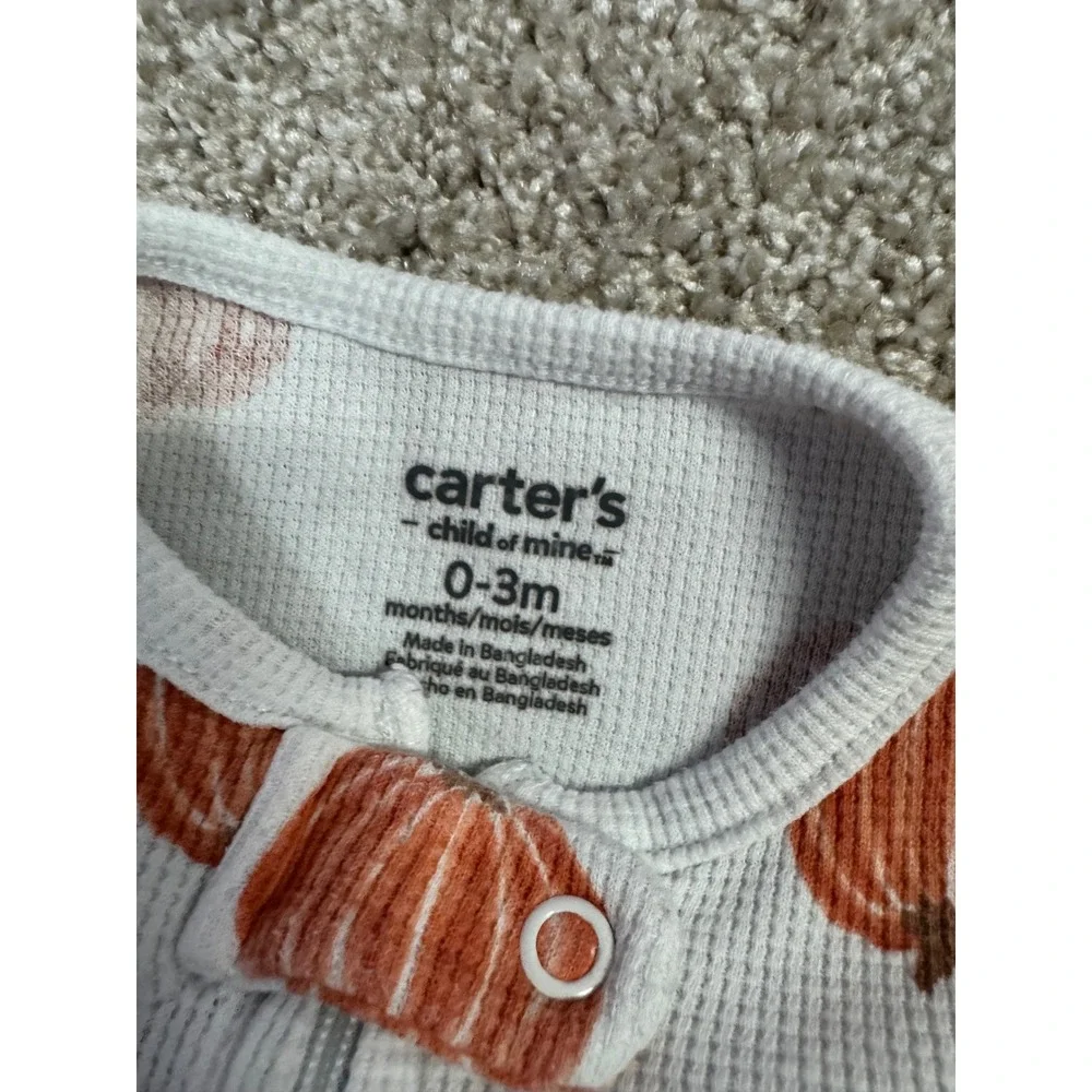 Carters Child of Mine Baby Pumpkin Waffle Knit Footed Pajamas Sleep Play 0-3M