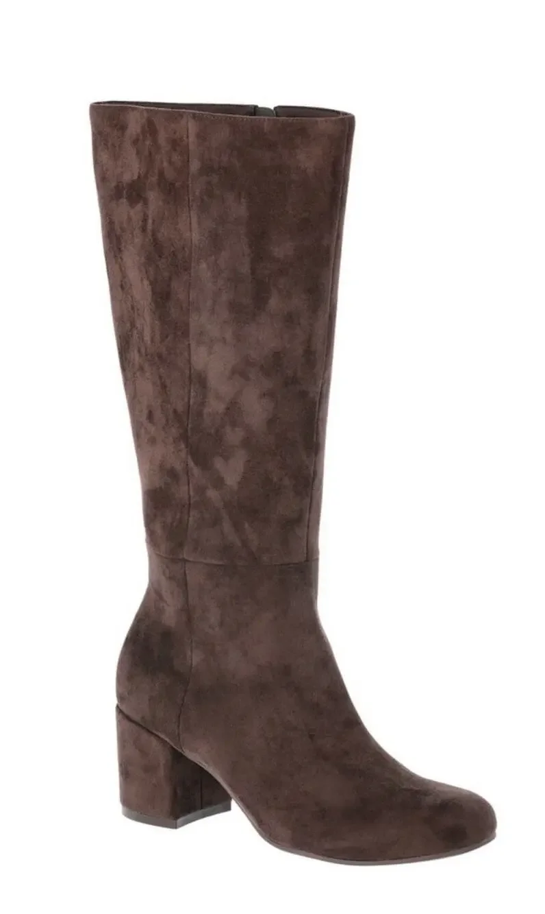 Time and Tru Women's Faux Suede Tall Block Heel Boots Chocolate Brown Size 6