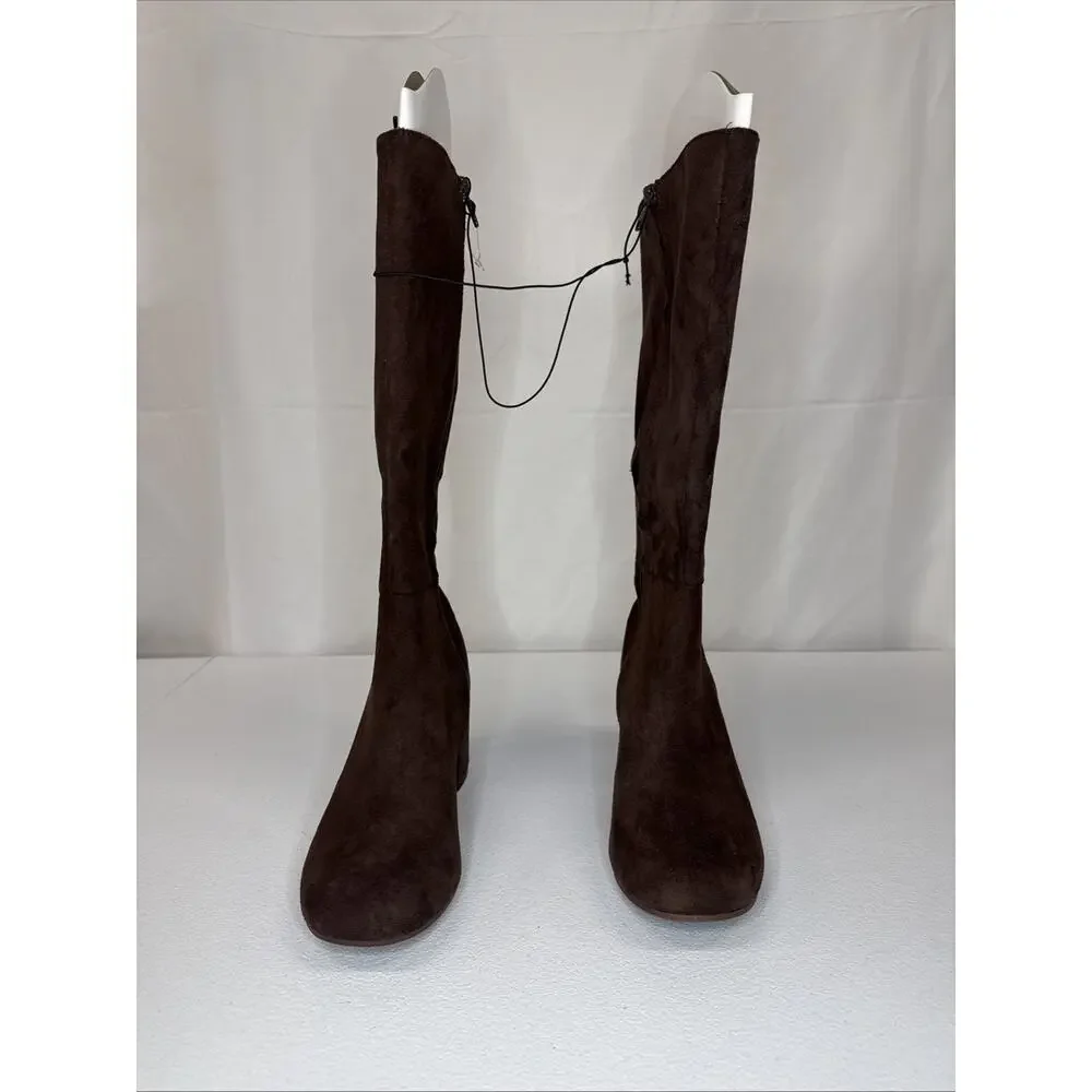 Time and Tru Women's Faux Suede Tall Block Heel Boots Chocolate Brown Size 6