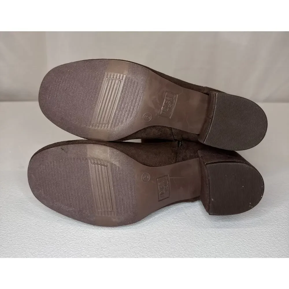 Time and Tru Women's Faux Suede Tall Block Heel Boots Chocolate Brown Size 6