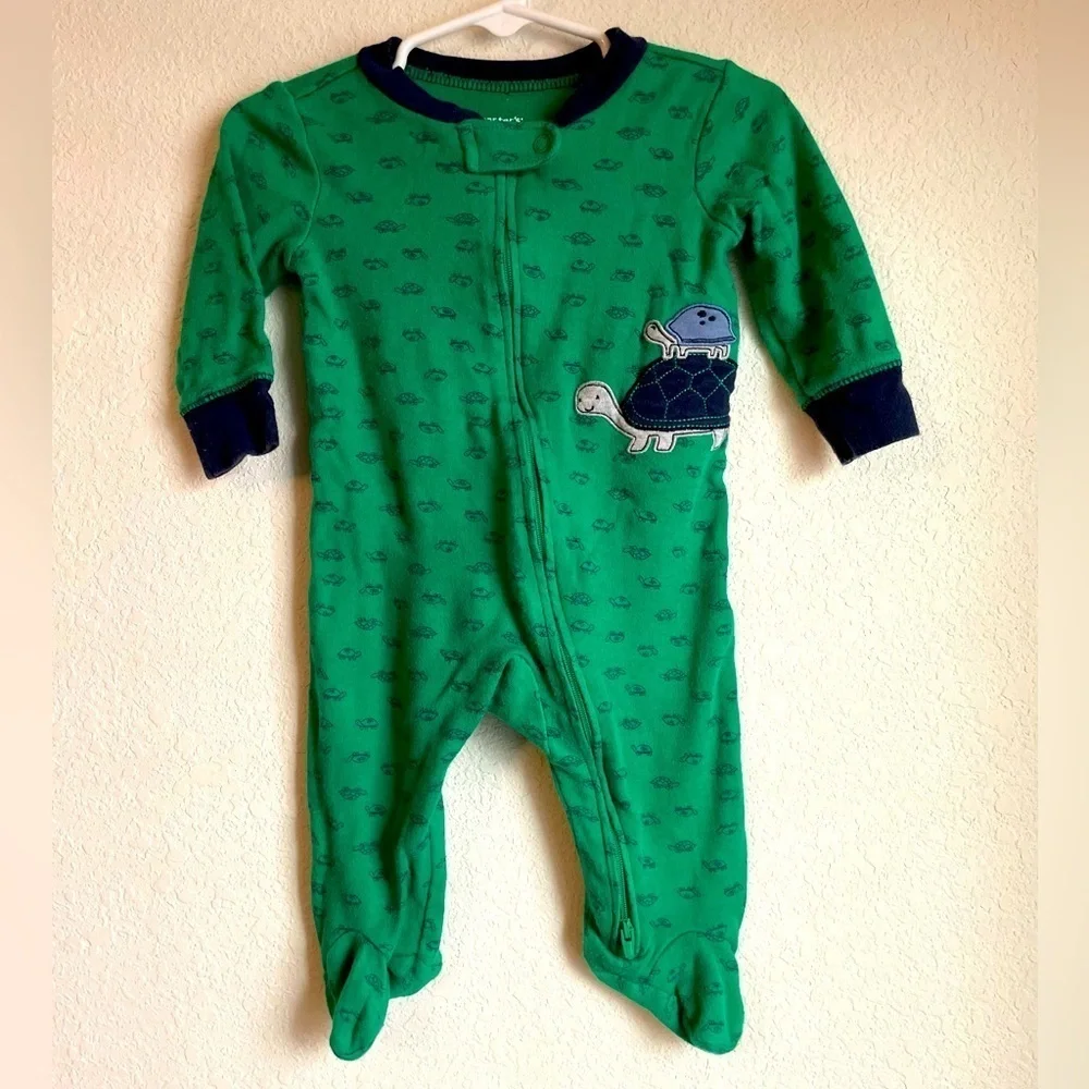 Carter's Green and Navy Turtle Footie size 6M