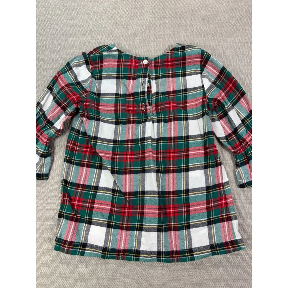 Carter's Girls Red Plaid Holiday Christmas Long Bell Sleeve Flannel Tunic Sz 5