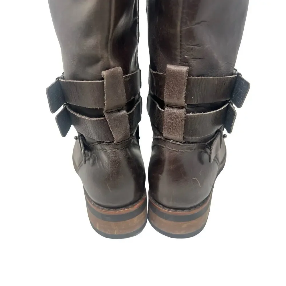 BUSSOLA Prague Ebony Leather Moto Riding Boots Knee High EU 40 / 9 - 9.5