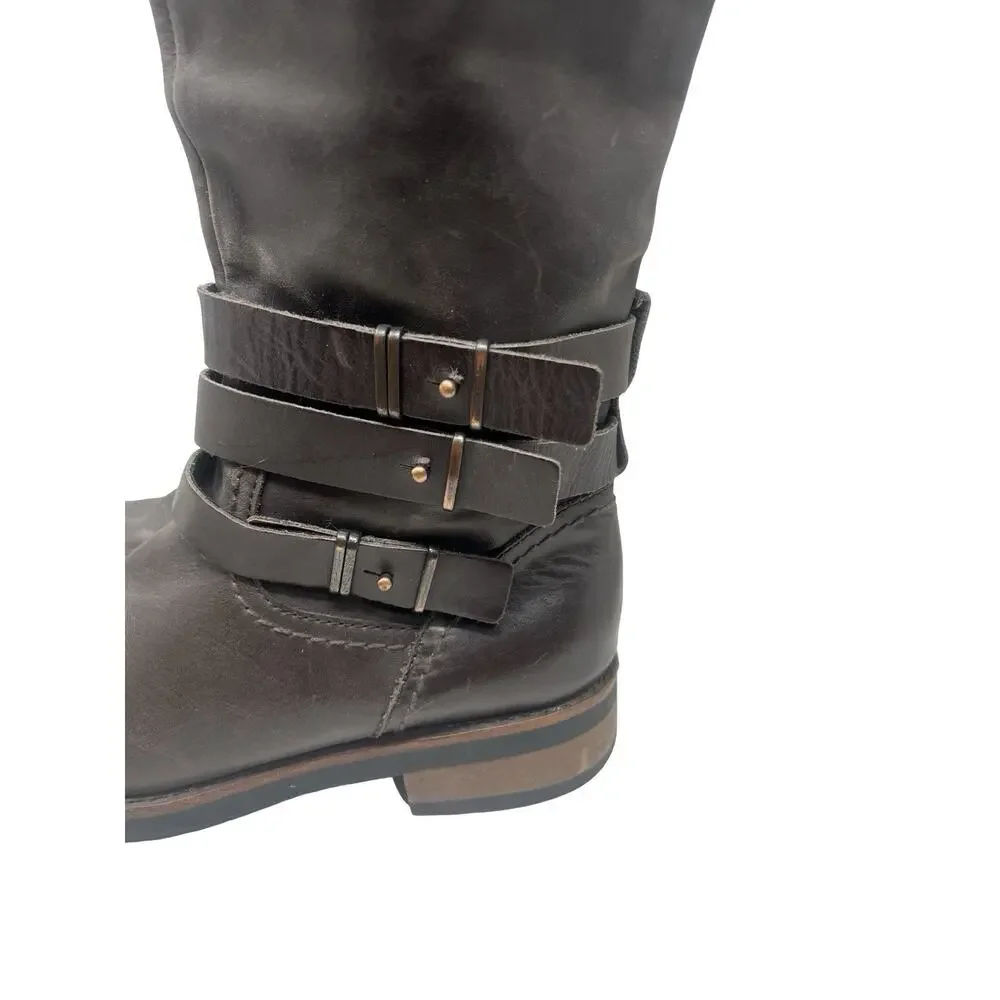 BUSSOLA Prague Ebony Leather Moto Riding Boots Knee High EU 40 / 9 - 9.5