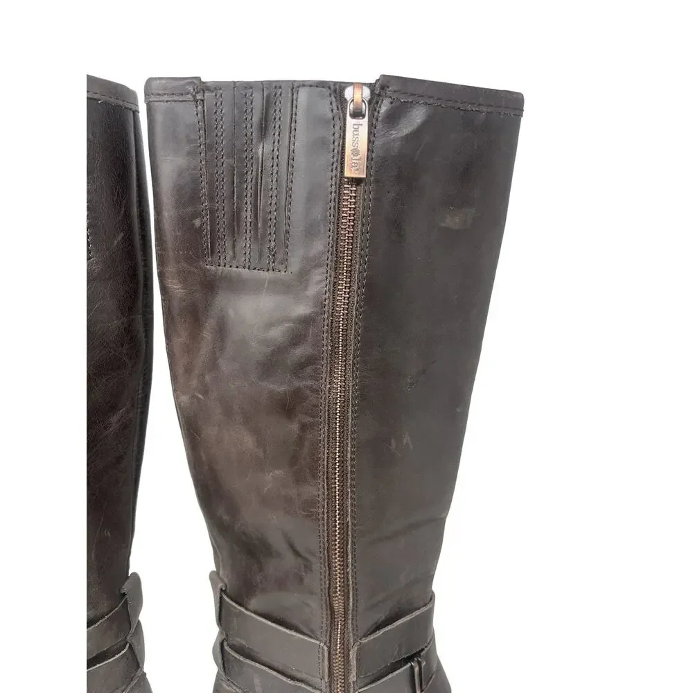 BUSSOLA Prague Ebony Leather Moto Riding Boots Knee High EU 40 / 9 - 9.5