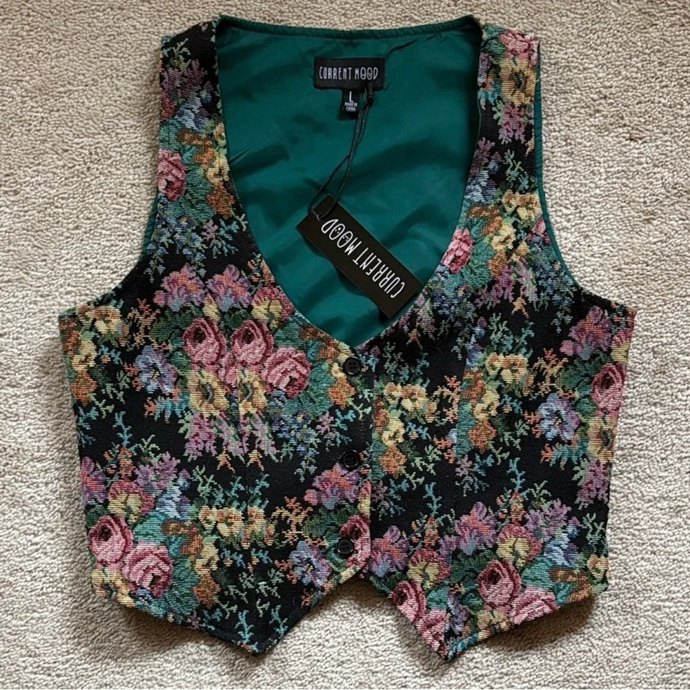 Current Mood Dolls Kill ‘BOHEME GARDEN’ Tapestry OTK Boots Vest SET L/9 NWT