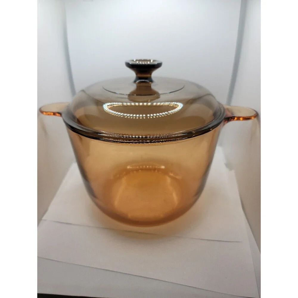 Corning Ware Vision Amber Stock Stew Pot 3.5 Liter Pyrex Lid Cookware France
