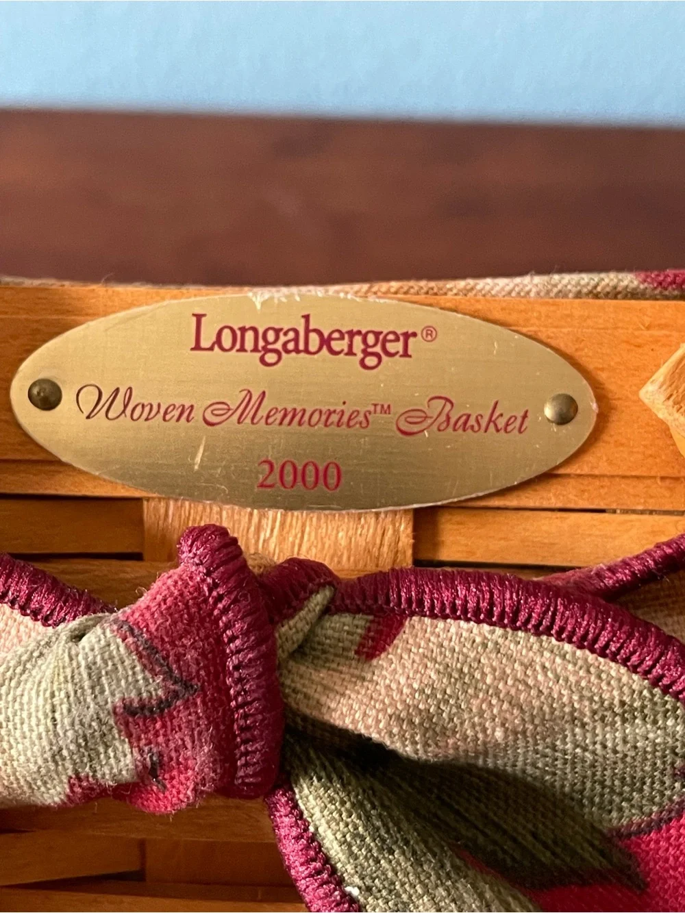 Longaberger Basket Woven Memories Yr 2000 Material Cover Plastic Liner Vintage