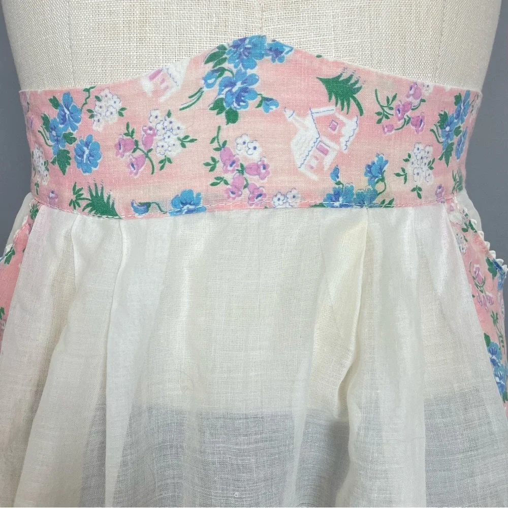 Vintage Half Apron Hostess Wedding Chapel Church Floral Pattern Sheer White Pink