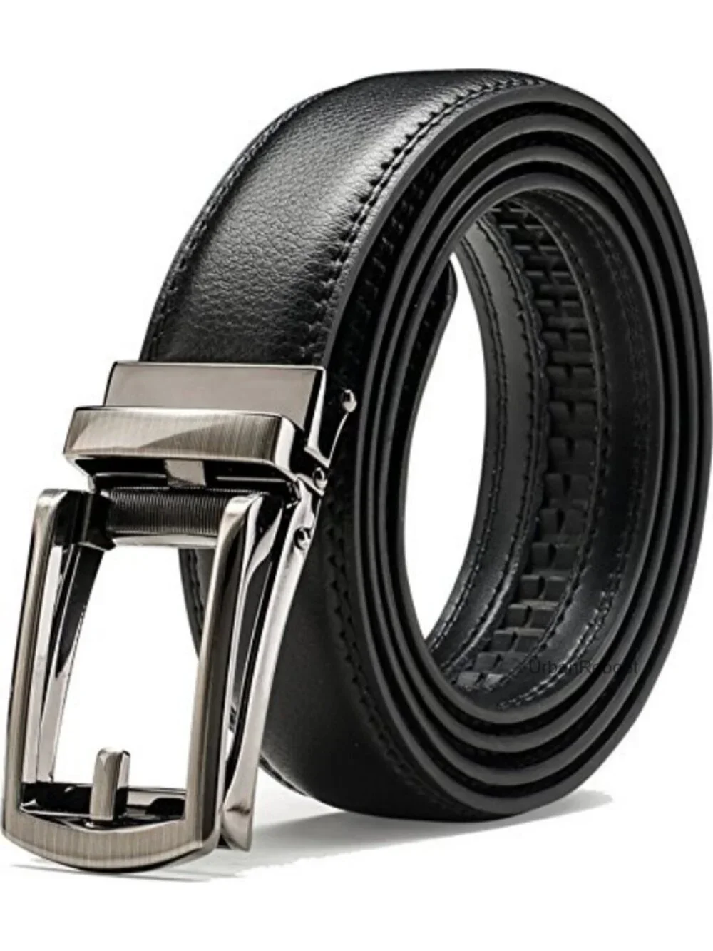 Genuine Leather Ratchet Belt, Adjustable One Click Buckle, No Holes