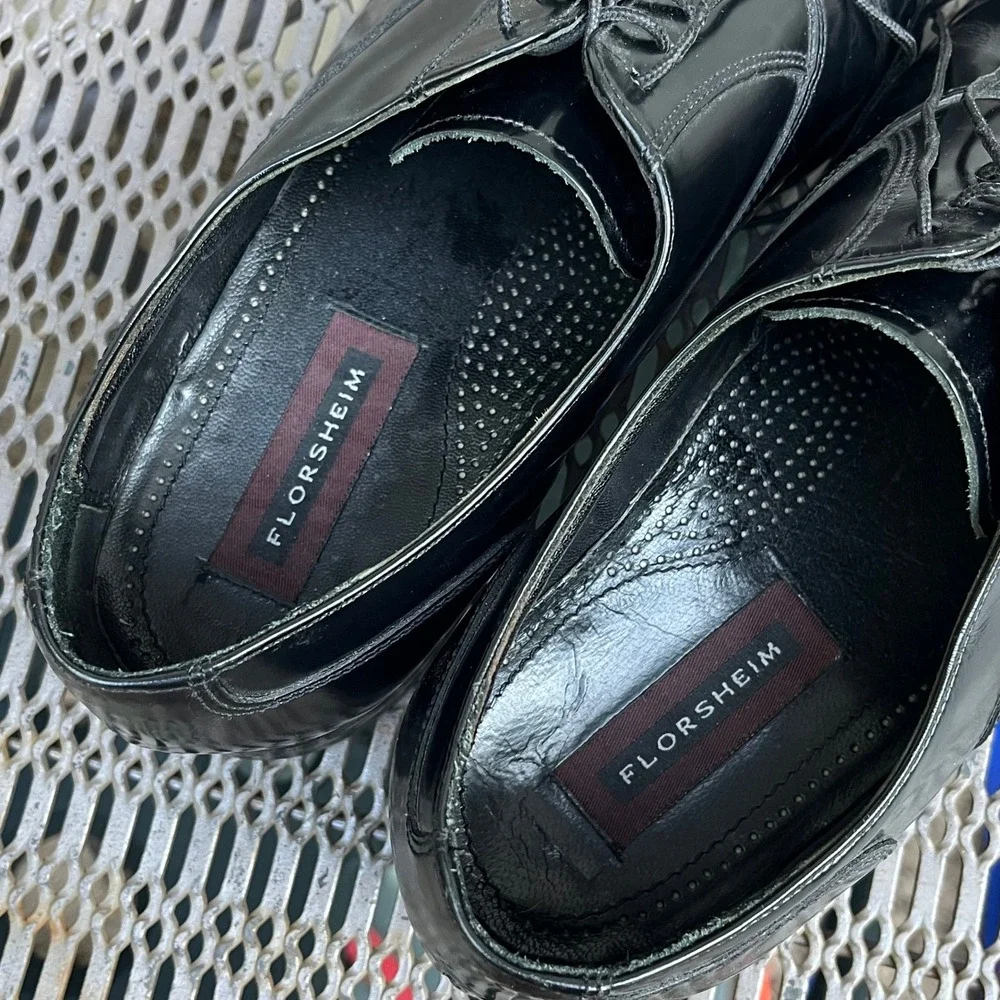 Florsheim Oxford Shoes Men 11 3E Black Leather Cap Toe Brogue 17067-01