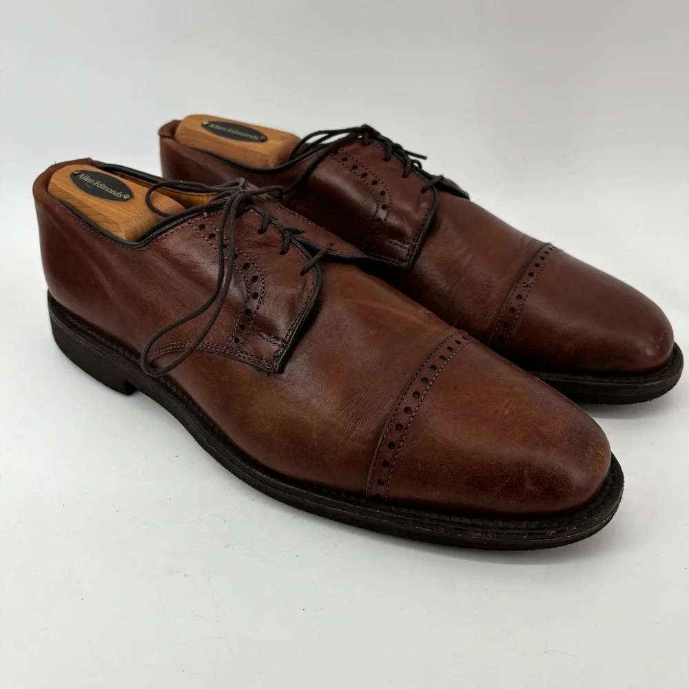 Allen Edmonds Wilbert Brown Leather Cap Toe Derby Comfort Shoes Mens 10 D