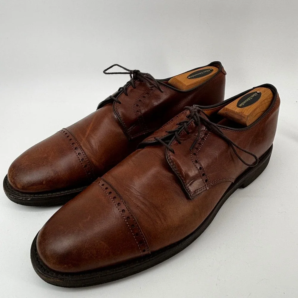 Allen Edmonds Wilbert Brown Leather Cap Toe Derby Comfort Shoes Mens 10 D