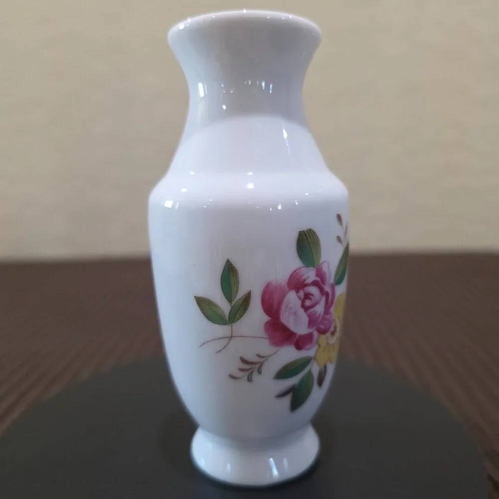Vintage Made in China Miniature Flower Transfer Design White Vase