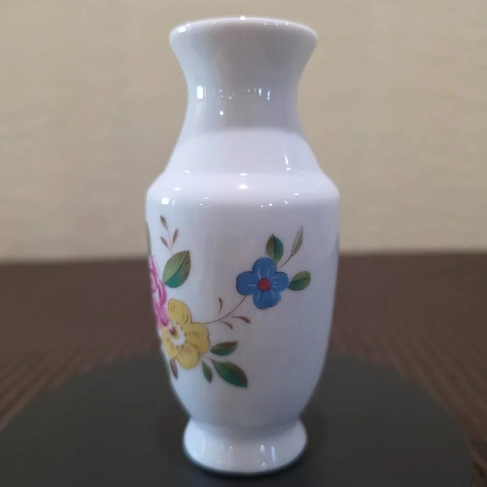 Vintage Made in China Miniature Flower Transfer Design White Vase