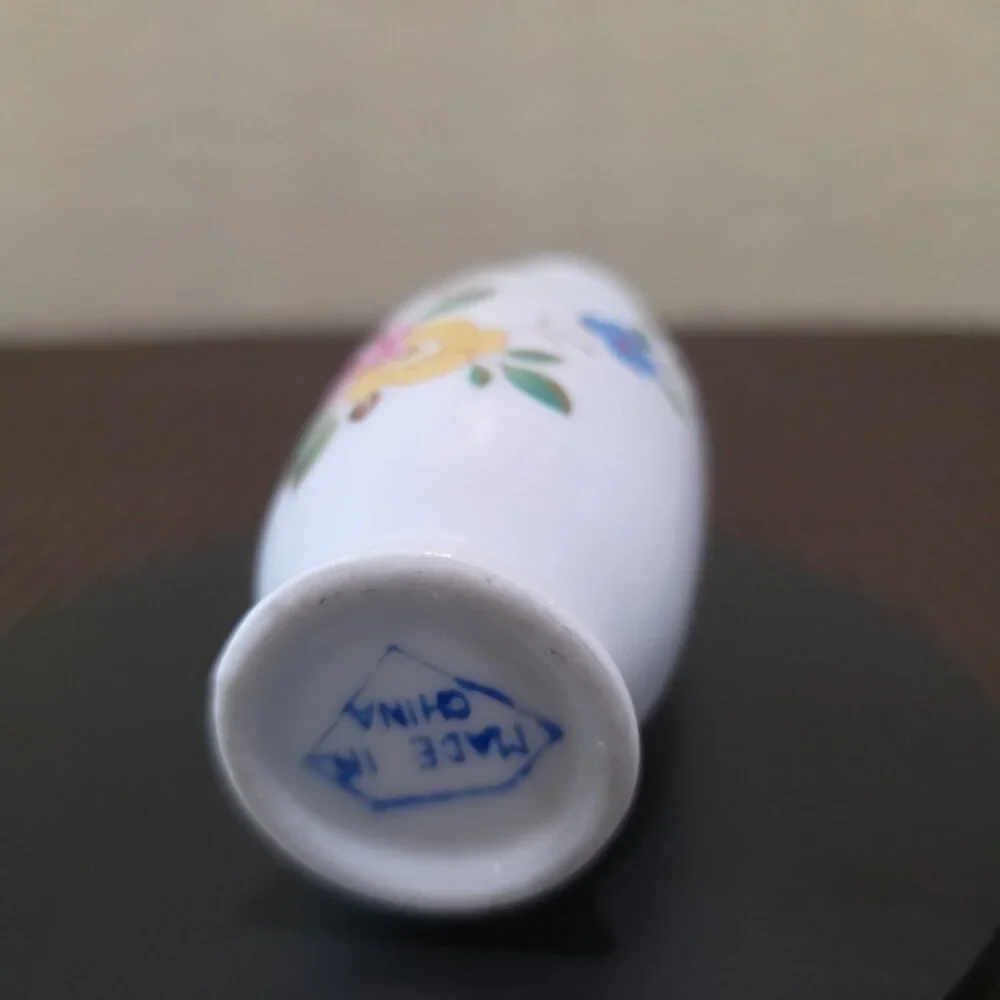 Vintage Made in China Miniature Flower Transfer Design White Vase