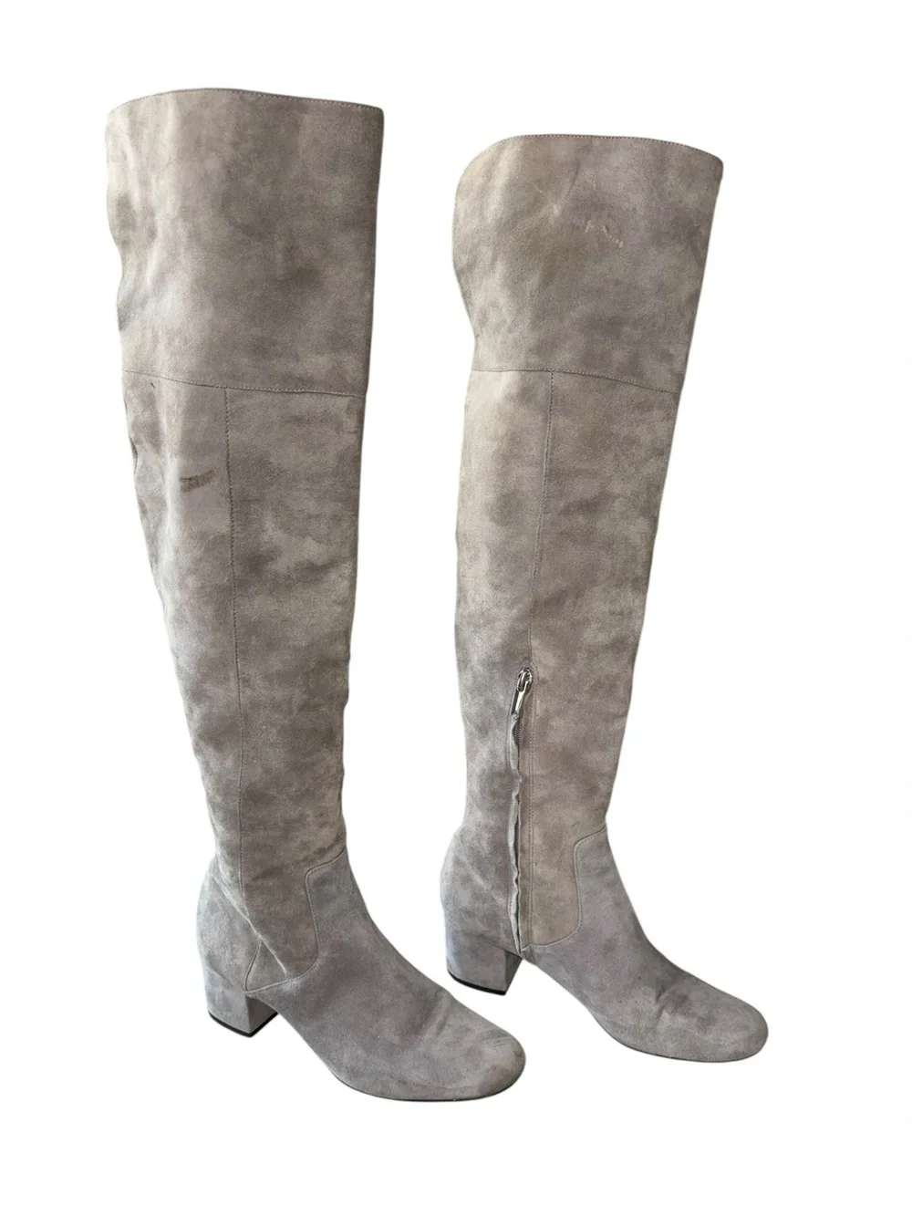 Sam Edelman Elina Gray Suede Leather Over The Knee Block Heel Boots - 7.5