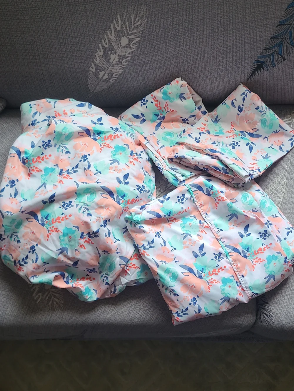 Full Size Pink Blue Floral Fitted Flat Sheets 2 Pillowcases Dorm Cottagecore