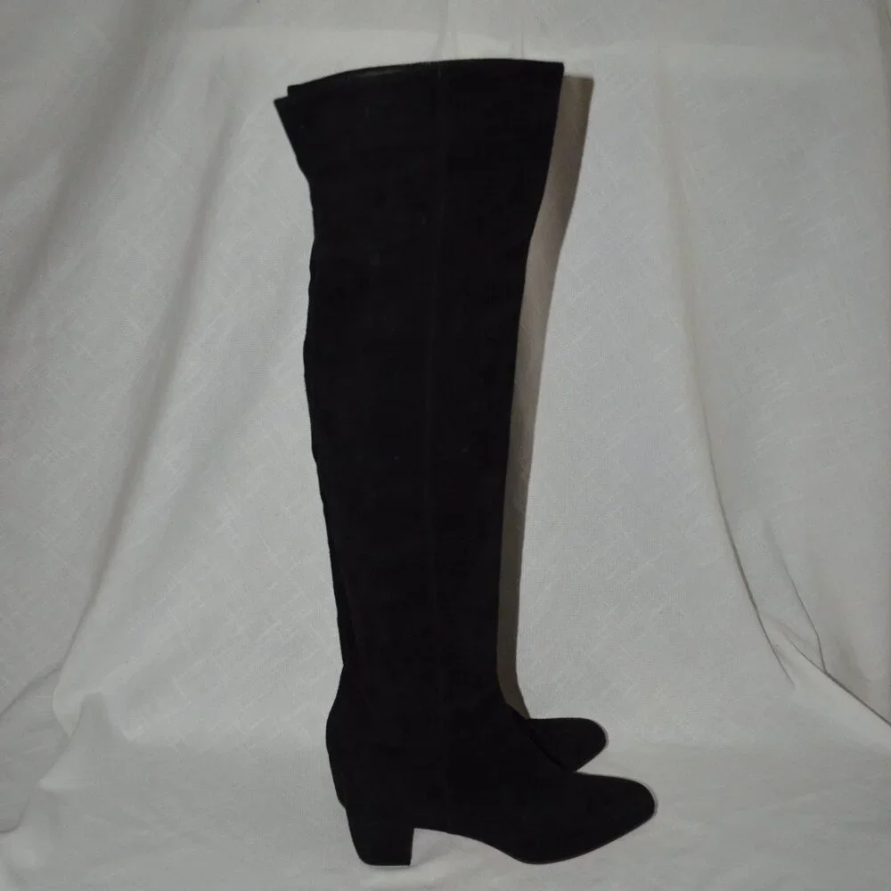 $2095 Sz 37.5 7 Gianvito Rossi Black Suede Over the Knee Boots