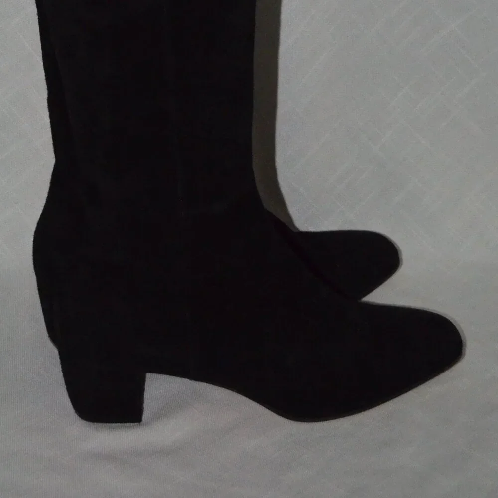 $2095 Sz 37.5 7 Gianvito Rossi Black Suede Over the Knee Boots