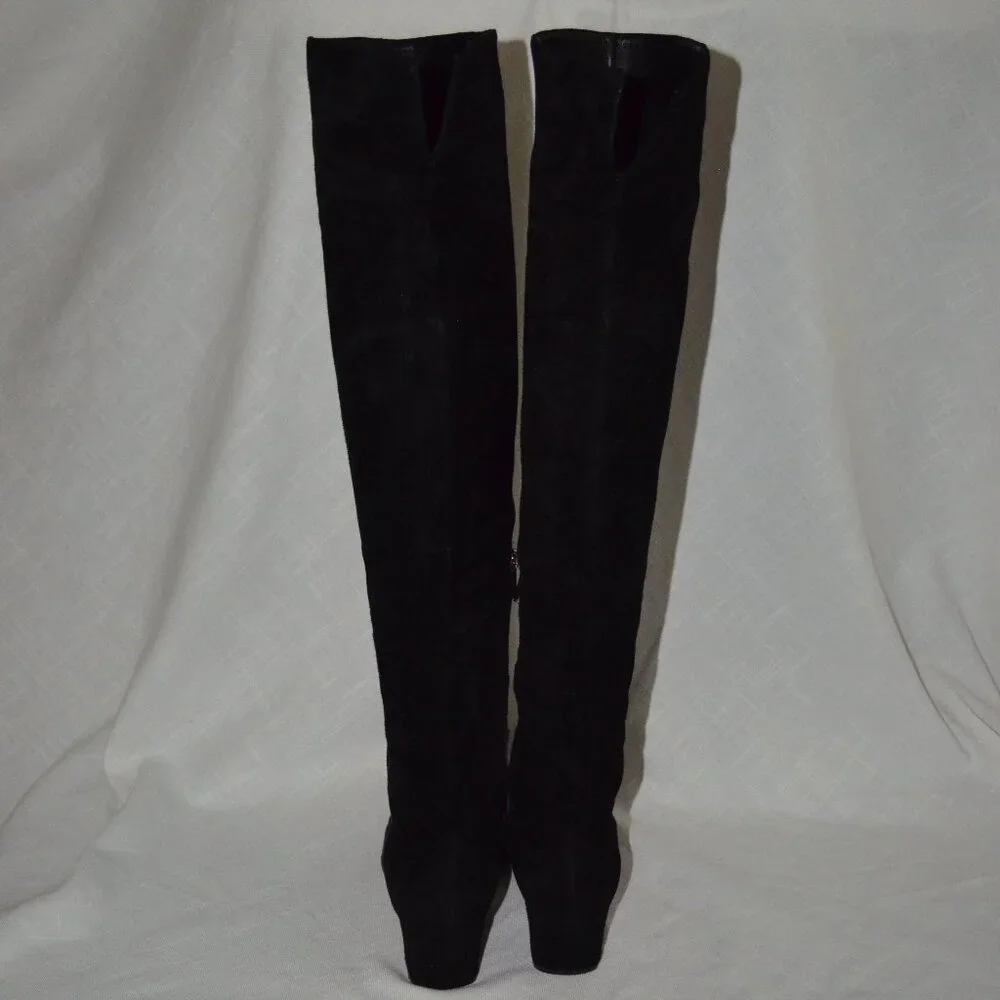 $2095 Sz 37.5 7 Gianvito Rossi Black Suede Over the Knee Boots