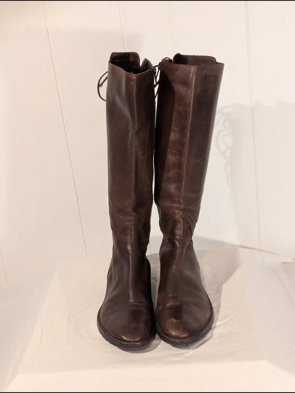 Handmade Over-the-Knee Lace-Up Leather Boots in Dark Brown