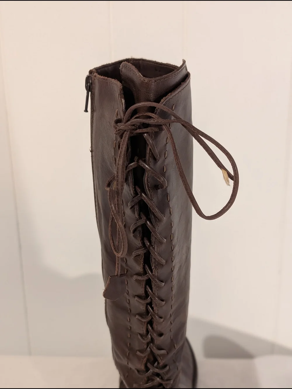 Handmade Over-the-Knee Lace-Up Leather Boots in Dark Brown