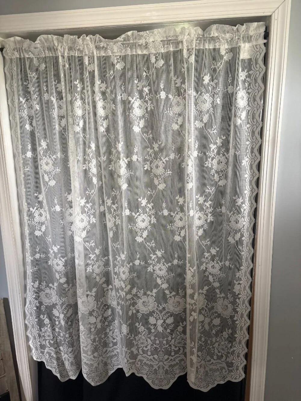 JC Penny Classic Cream Floral Lace Window Curtain 56