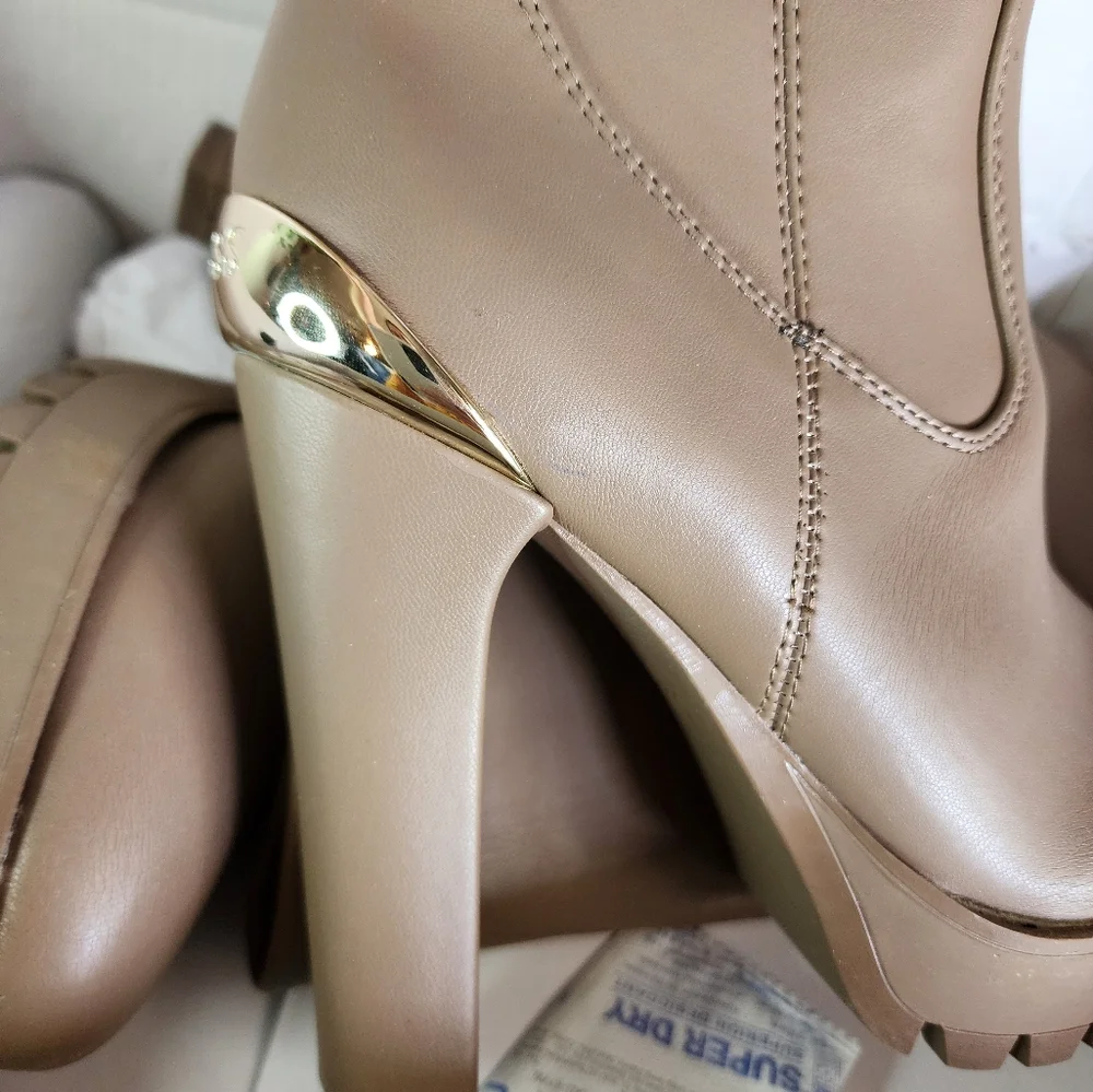 Tall Tan Platform Heeled Boots - Women