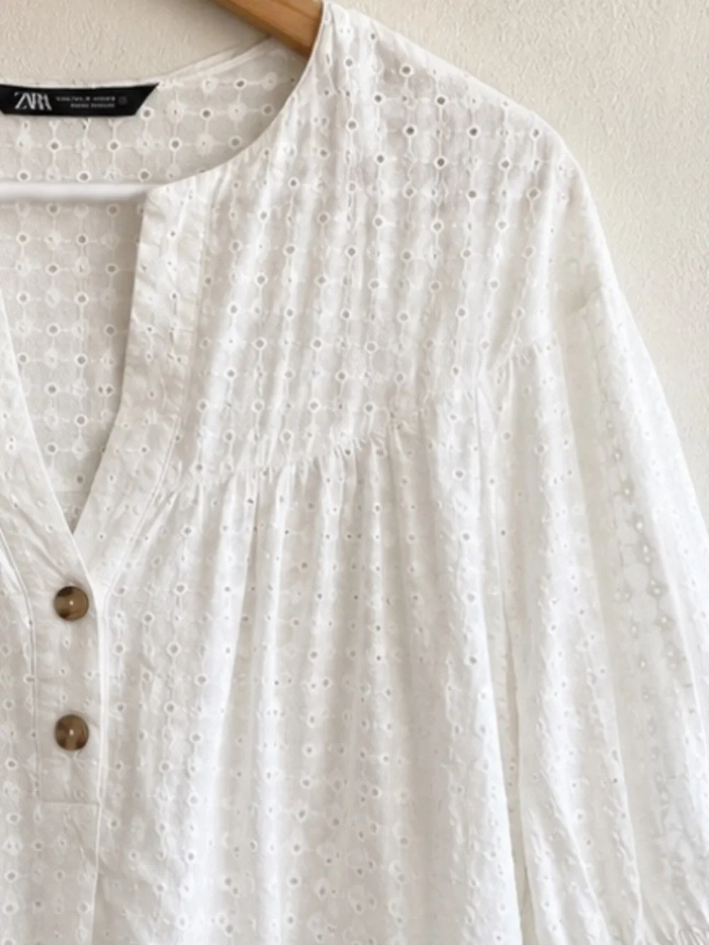 ZARA Blouse Small White Eyelet Cotton Puff Sleeve Embroidered Top Boho wb