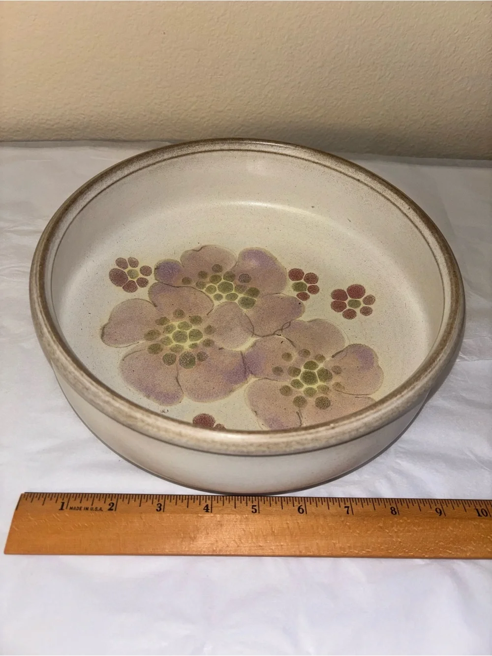 Denby Made in England  Floral Ceramic Casserole Dish with Pink and Green Motif