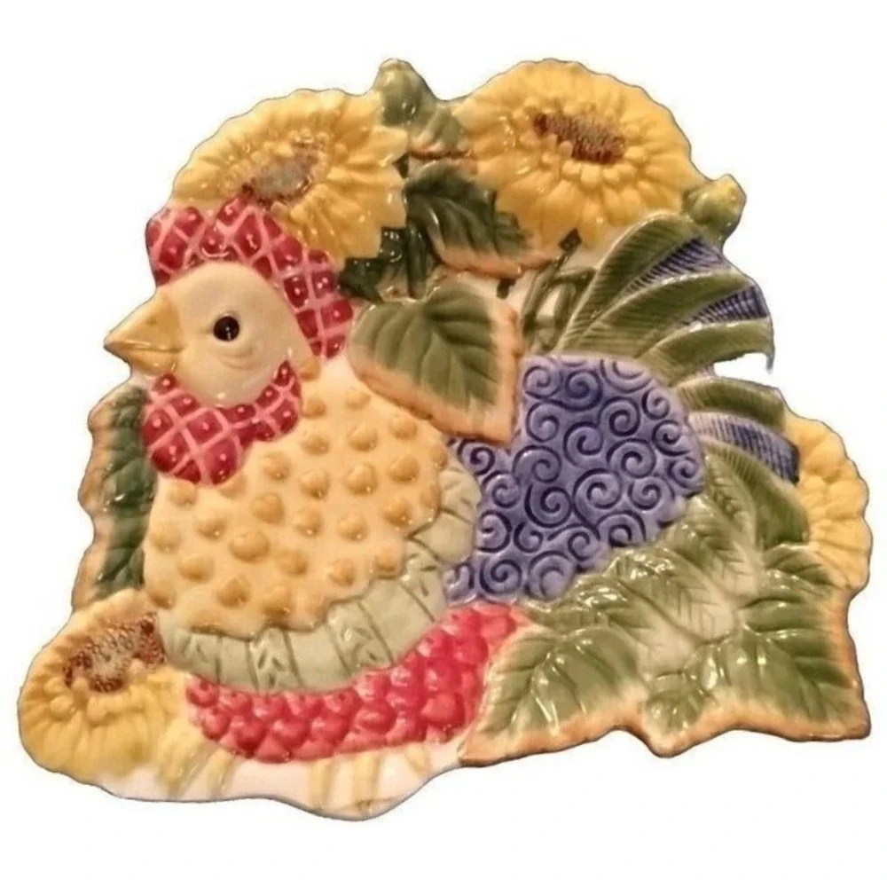 Fitz and Floyd Just Fit Chicks Chicken Sunflower‎ Plate Farmhouse Decor