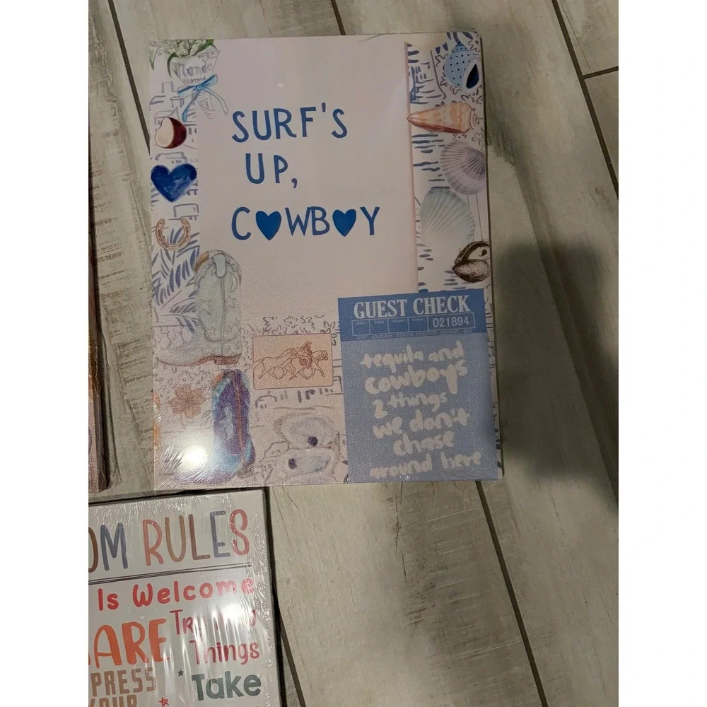 Set of 3 Preppy Canvas Wall Art East Coast Surfs Up Cowboy Playroom Rules Decor