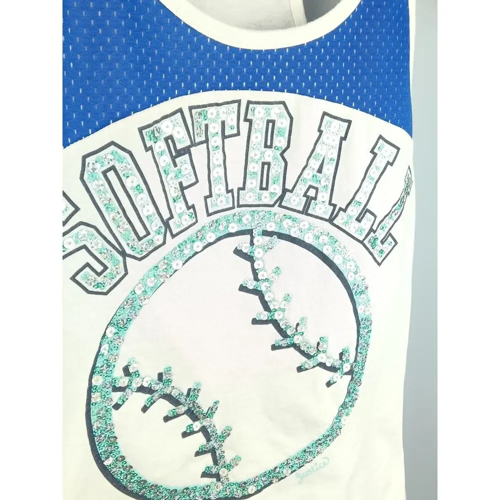 Justice Girls' Blue & White Sequin Softball Tank and Shorts Set