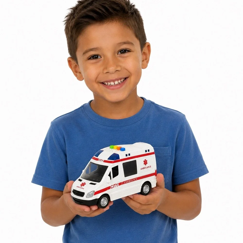 City Emergency Ambulance Toy Rescue Van White Red Opening Rear Doors Plastic
