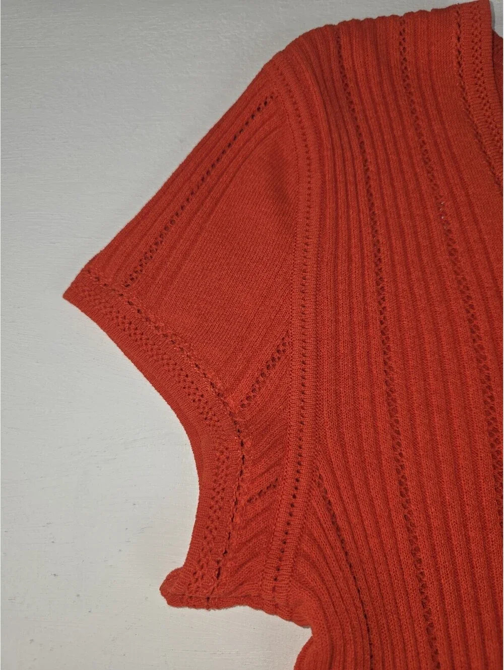 Vintage Chanel Monogram CC Knit Short Sleeve Ribbed Top Red Size 46 MINT