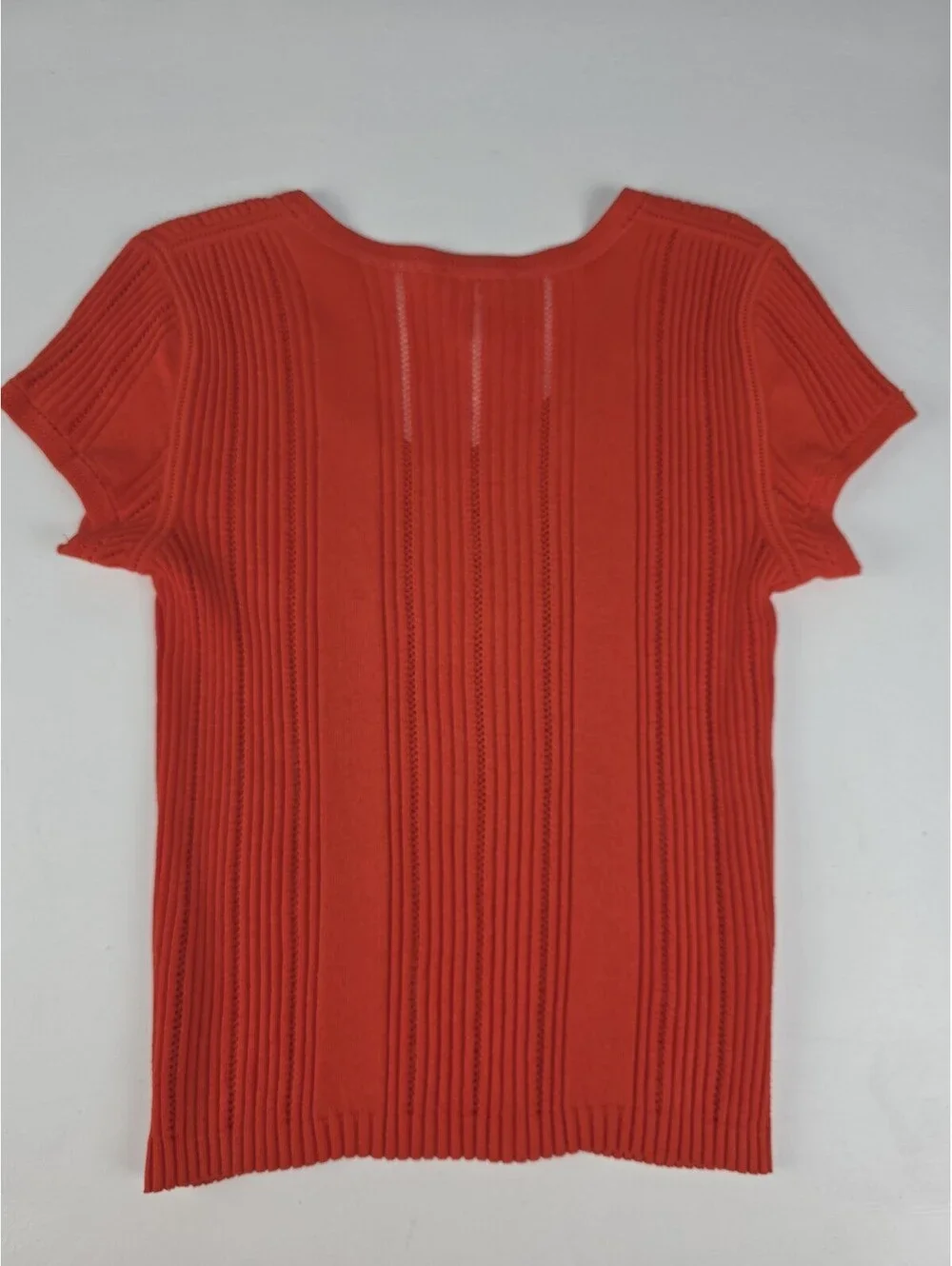 Vintage Chanel Monogram CC Knit Short Sleeve Ribbed Top Red Size 46 MINT