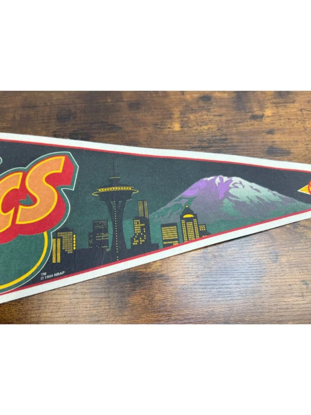 Seattle Supersonics 1994 NBA Vintage Pennant With Space Needle & Skyline Design