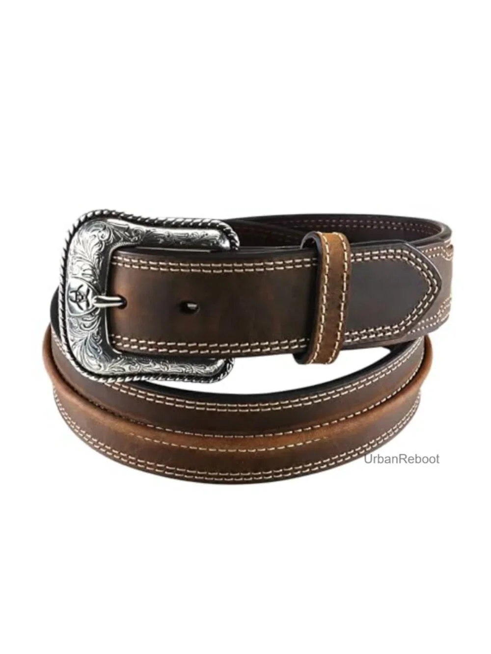 Distressed Leather Western Belt with Buckle - Men's