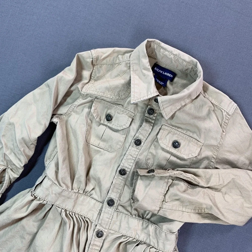 Ralph Lauren Shirt Dress Girls 6 Beige Twill Long Sleeve Button Front‎ Casual