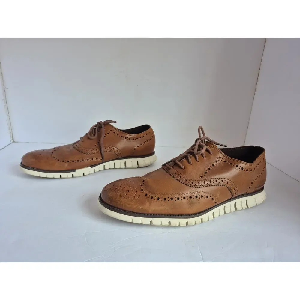 Cole Haan C14493 Mens 12 M British Tan Zerogrand Wingtip Oxford Leather Shoes