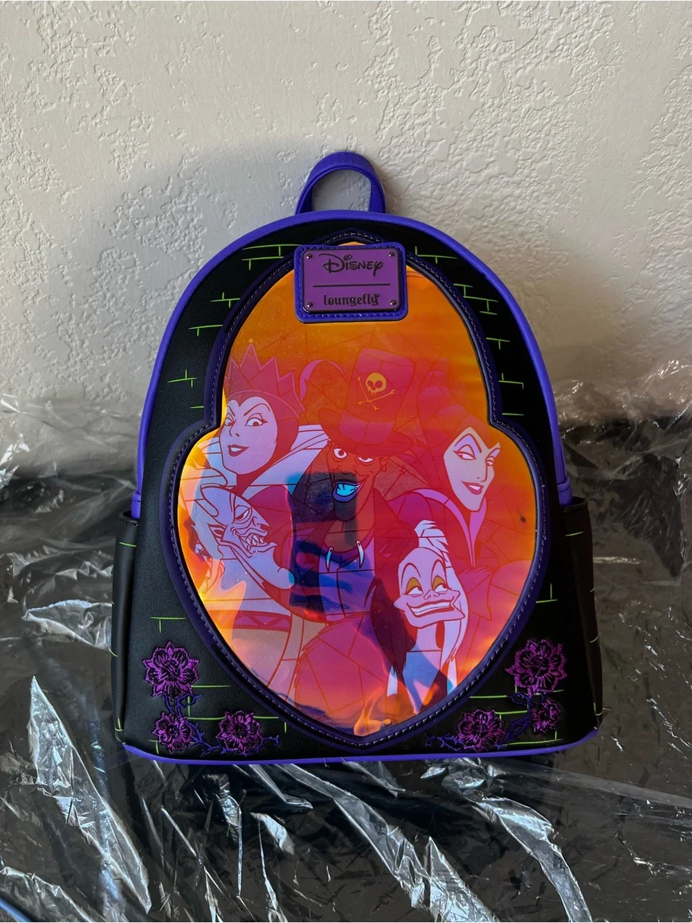 Loungefly Disney Villains Stained Glass Glow Mini Backpack Maleficent Evil Queen