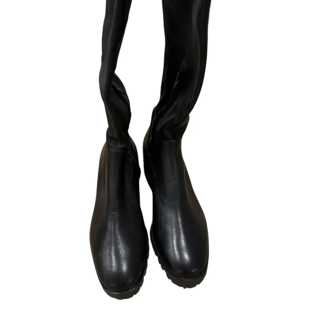 PAIGE Bryn Smooth Leather Black OTK Over the Knee Pull On Boot 36