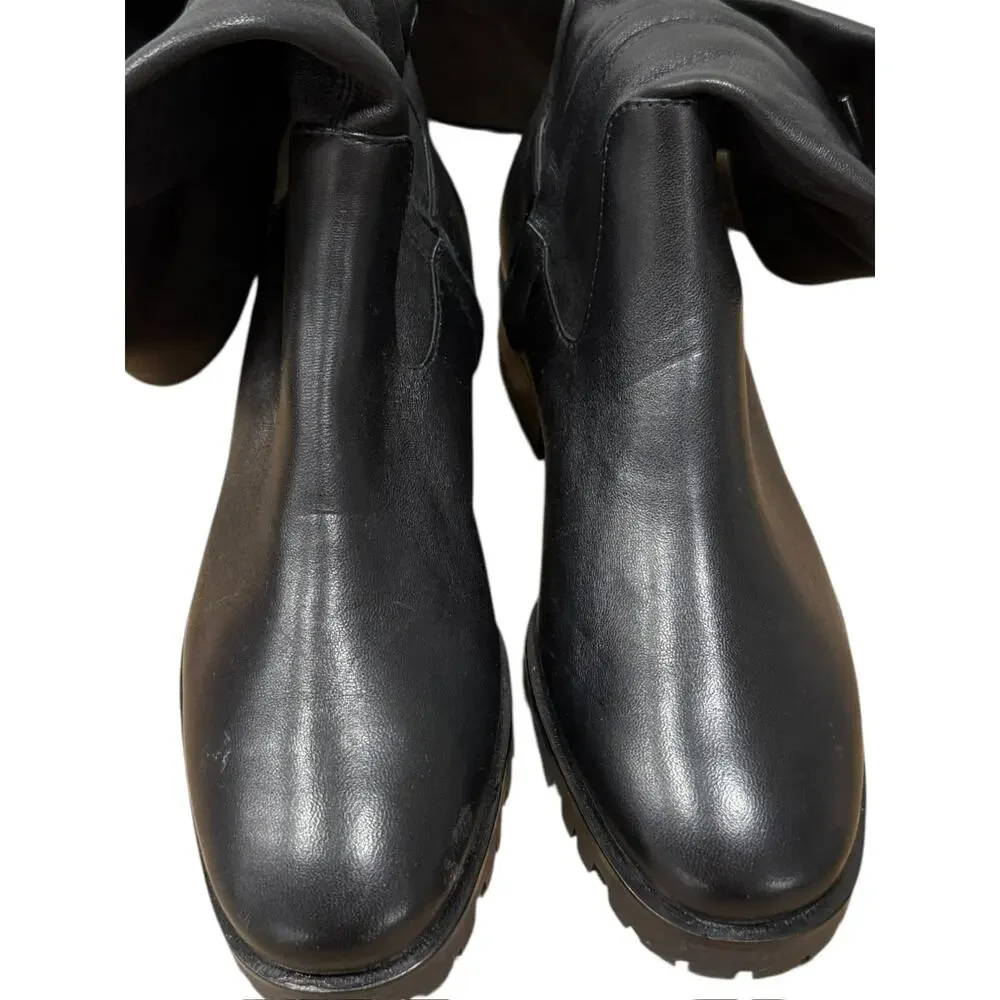 PAIGE Bryn Smooth Leather Black OTK Over the Knee Pull On Boot 36