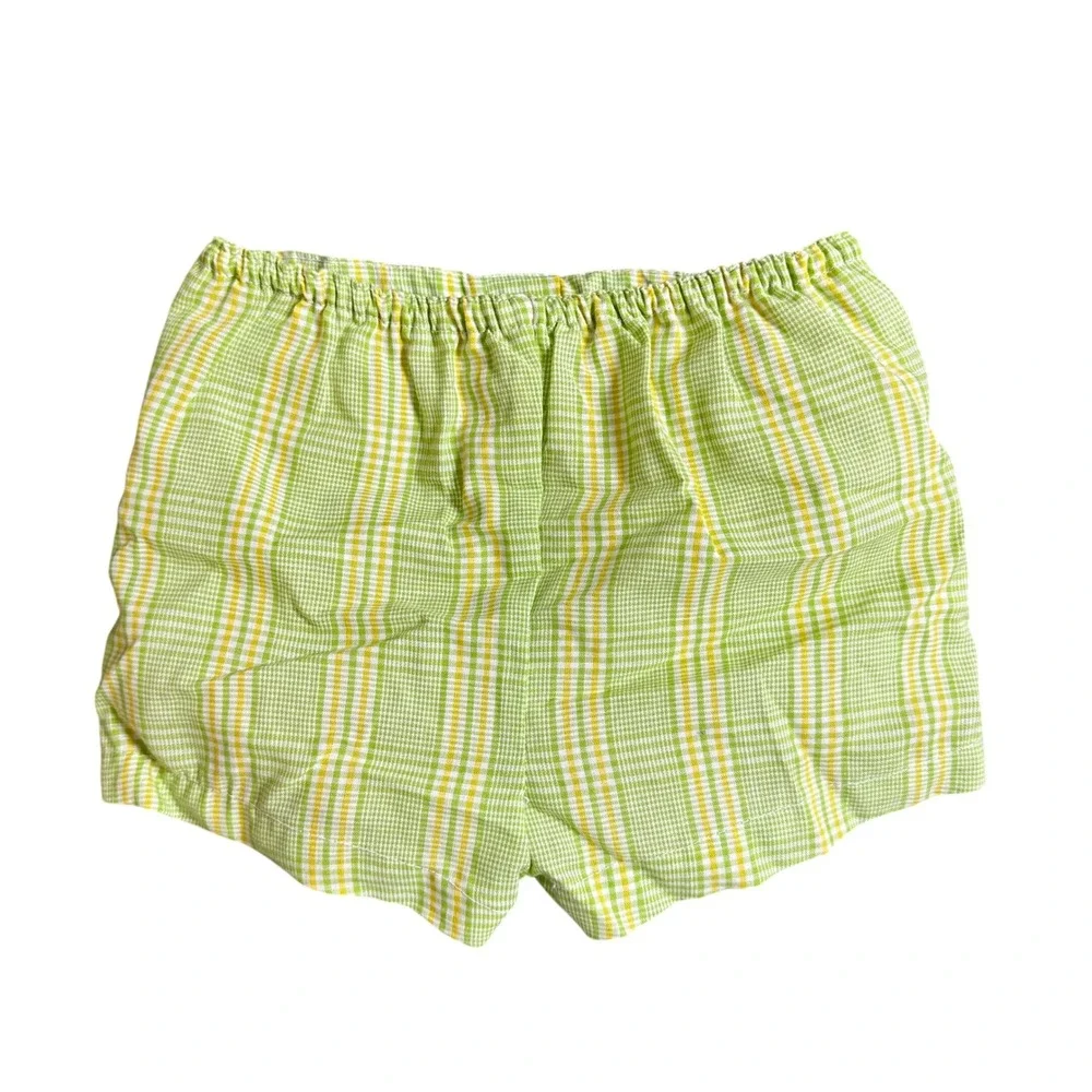 Vintage Green Yellow Plaid Diaper Cover Shorts Waterproof Lined Bloomers Infant