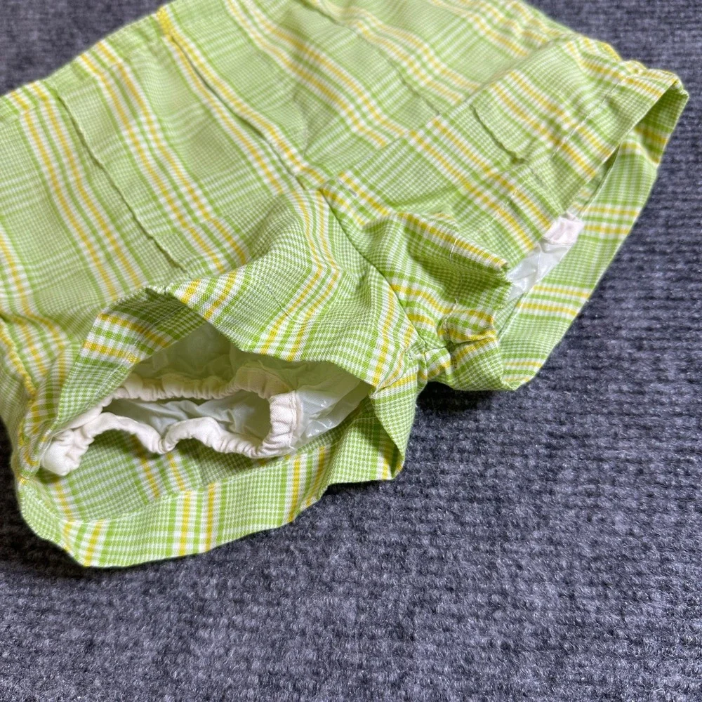 Vintage Green Yellow Plaid Diaper Cover Shorts Waterproof Lined Bloomers Infant