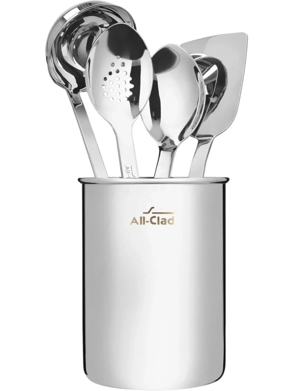 5-Piece Stainless Steel Kitchen Utensil Set - Ladle, Spoons, Turner & Caddy